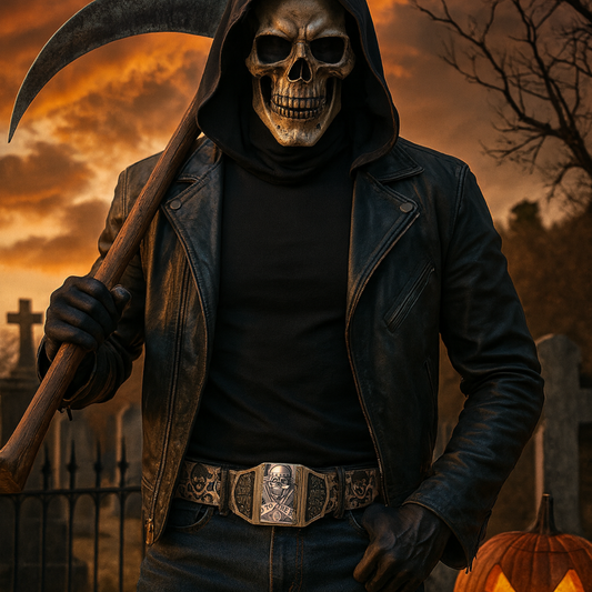 Halloween-themed skull lighter belt